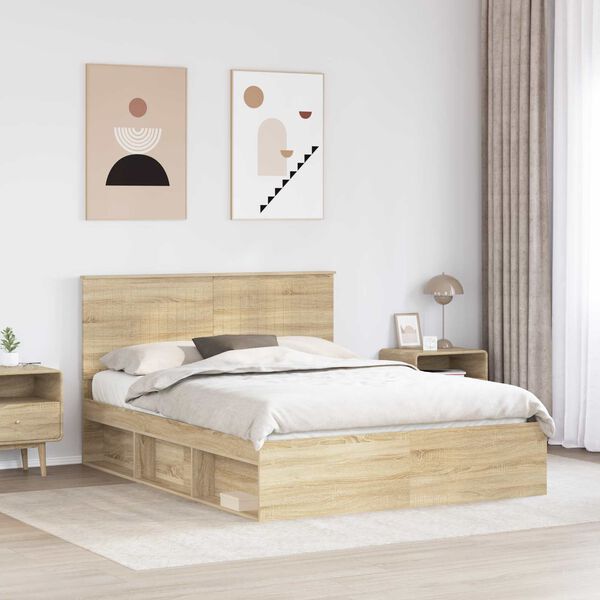 vidaXL Bed Frame Sonoma Oak 150 x 200 cm Solid Pine Wood
