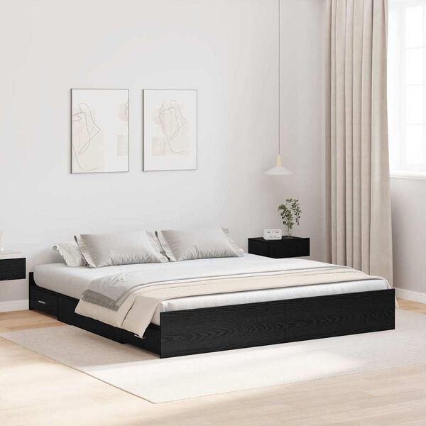 vidaXL Storage Bed Frame Black Oak 180 x 200 cm Engineered Wood