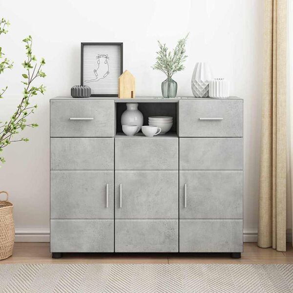 vidaXL Wooden Cabinet with Drawer Concrete Grey 88.5 x 30.5 x 73 cm