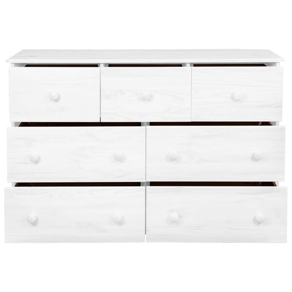 vidaXL Sideboard 7 Drawers White 113x35x73 cm Solid Pine Wood