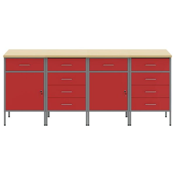 vidaXL Work Cabinet with Drawer 4 pcs Red and Grey 200 x 55 x 85 cm
