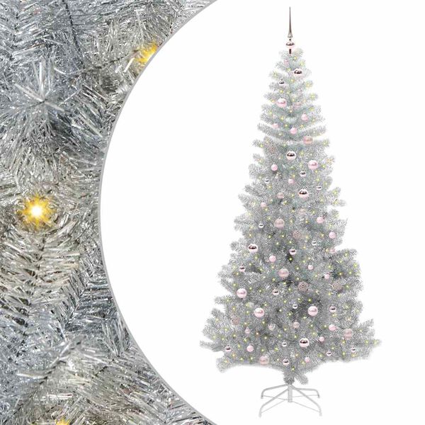 vidaXL Christmas Tree with 300 LEDs with Stand Silver 240 cm PET