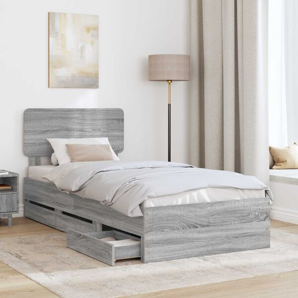 vidaXL Bed Frame with Drawer Grey Sonoma 75 x 190 cm Engineered Wood