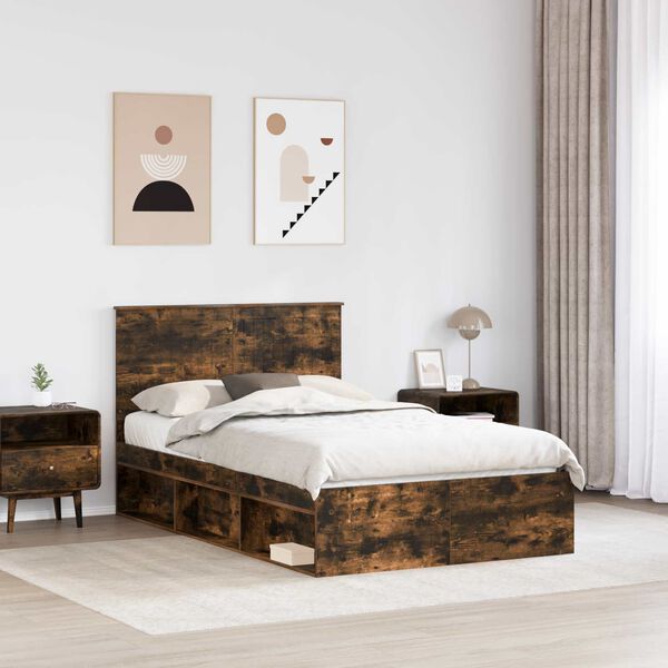 vidaXL Bed Frame Smoked Oak 120 x 200 cm Solid Pine Wood