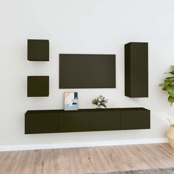 vidaXL 5 Piece TV Cabinet Set Black Engineered Wood