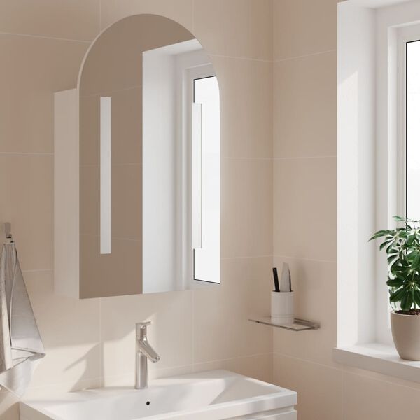 vidaXL Bathroom Mirror Cabinet with LED Light Arched White 42x13x70 cm