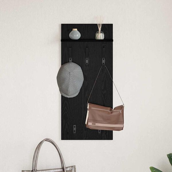 vidaXL Wall-Mounted Coat Rack with Shelf Black Oak 40 x 10 x 90 cm