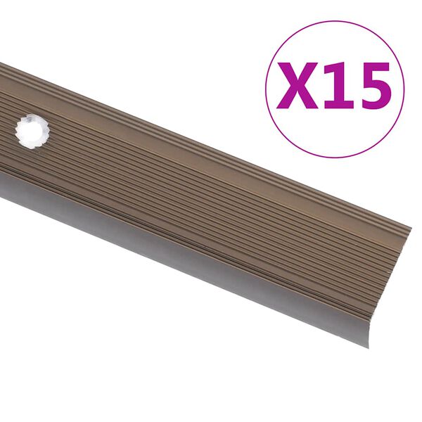 vidaXL Stair Nosings in L-shape 15 pcs Aluminium 90 cm Brown