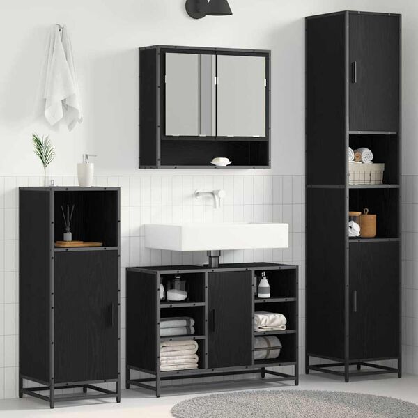 vidaXL Bathroom Furniture Set with Door Black Oak 35 x 37.5 x 188.5 cm