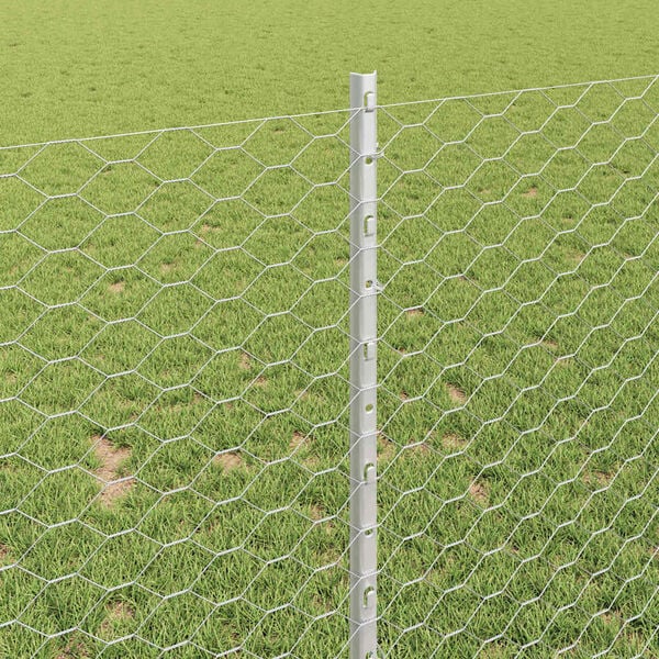 vidaXL Fence with Post Silver 1 x 50 m Steel