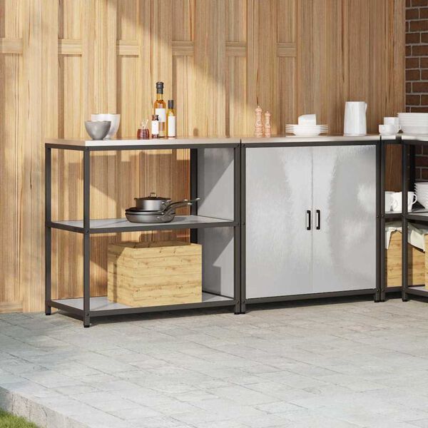 vidaXL Kitchen Storage Set with Shelf with Storage 2 pcs Silver Steel