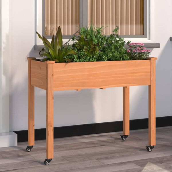 vidaXL Wheeled Planter with Liner Brown 118x59x80 cm Solid Wood Fir