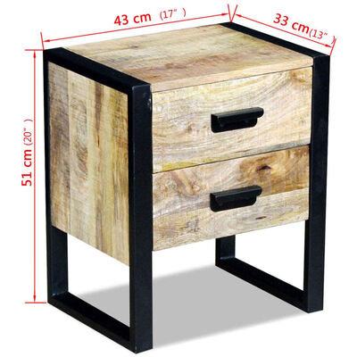 vidaXL Side Table with 2 Drawers Solid Mango Wood 43x33x51 cm