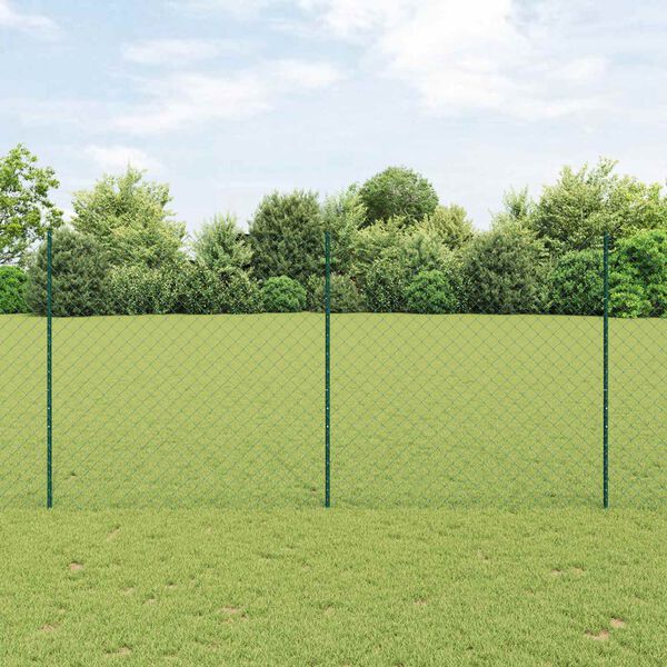 vidaXL Fence with Post Green 1.6 x 25 m Steel and PVC