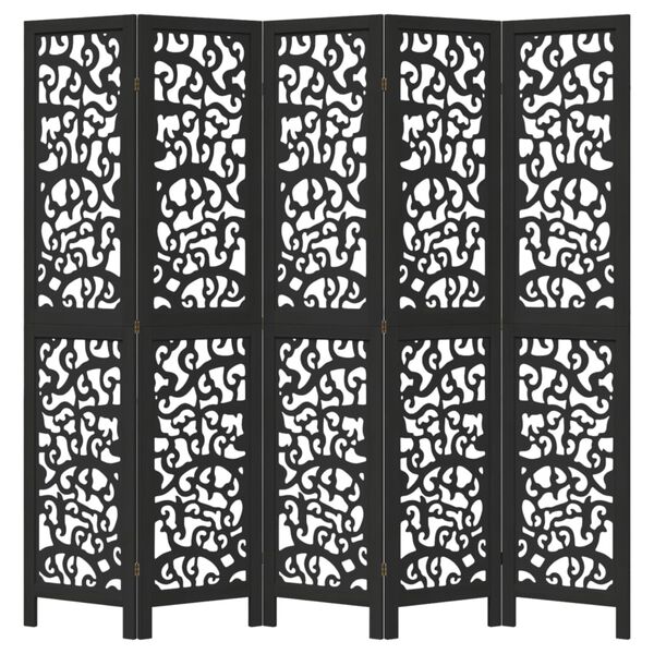 vidaXL Room Divider 5 Panels Black Solid Wood Paulownia