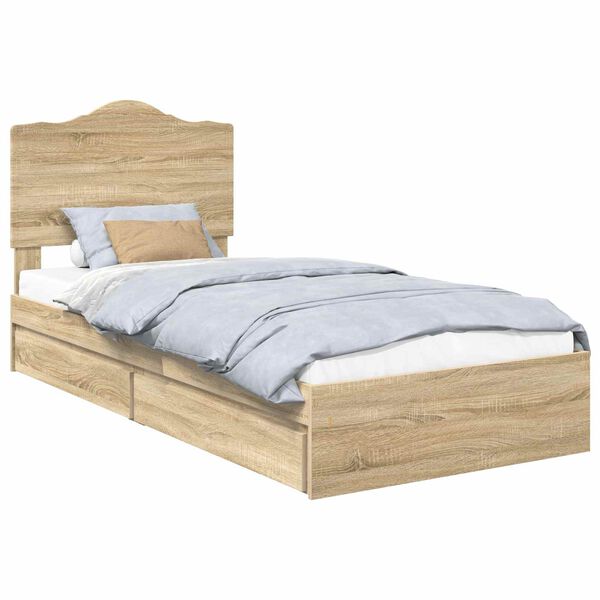 vidaXL Storage Bed with Drawer Sonoma Oak 90 x 190 cm Engineered Wood
