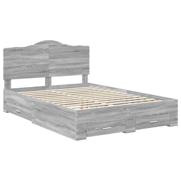 vidaXL Bed Frame with Drawer Grey Sonoma 140 x 200 cm Engineered Wood