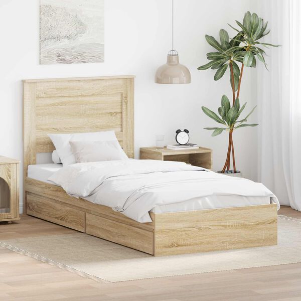 vidaXL Storage Bed with Drawer Sonoma Oak 90 x 190 cm Engineered Wood