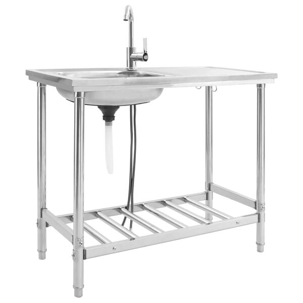 vidaXL Camping Sink Single Basin with Tap Stainless Steel