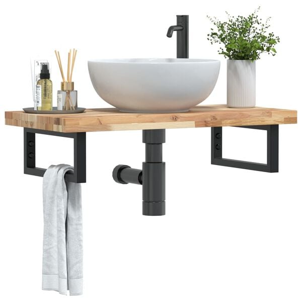 vidaXL Basin Shelf Wall Mounted Steel and Solid Wood Acacia