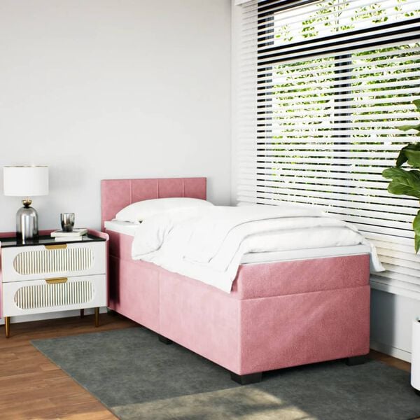 vidaXL Box Spring Bed with Mattress Pink 80x200 cm Velvet