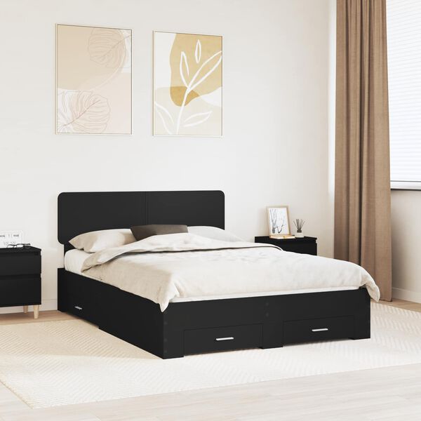 vidaXL Bed Frame with Headboard Black 160 x 200 cm Engineered Wood