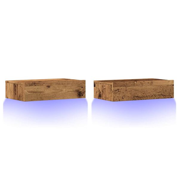 vidaXL TV Cabinets with LED Lights 2 pcs Old Wood 60x35x15.5 cm