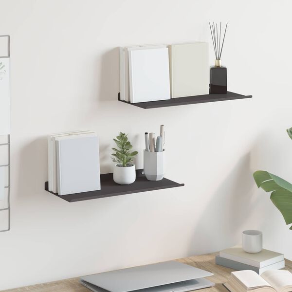 vidaXL Wall Shelf with Shelf 2 pcs Black 40 x 17.5 x 2.5 cm