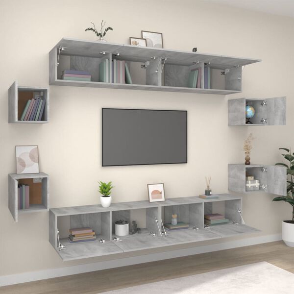 vidaXL 8 Piece TV Cabinet Set Grey Sonoma Engineered Wood