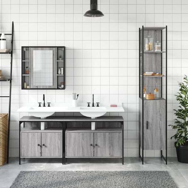 vidaXL 4 Piece Bathroom Cabinet Set Grey Sonoma Engineered Wood