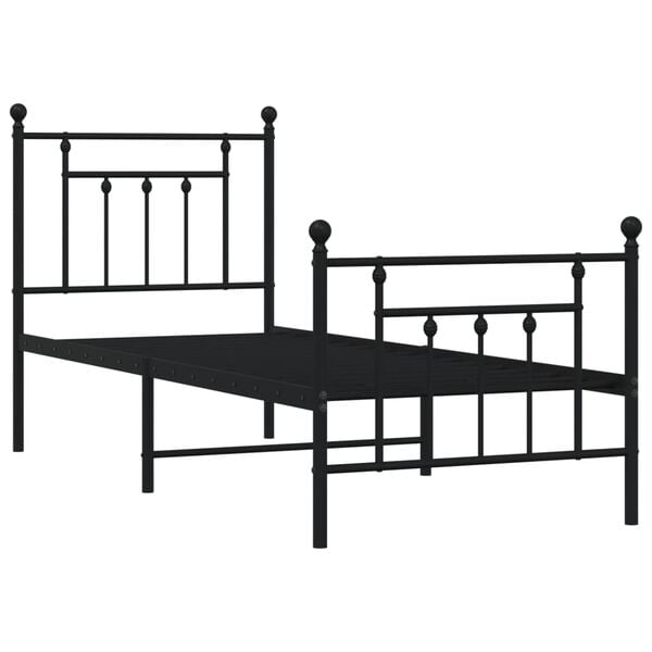 vidaXL Metal Bed Frame without Mattress with Footboard Black 75x190cm