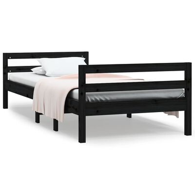 vidaXL Bed Frame Black 90x200 cm Solid Wood Pine