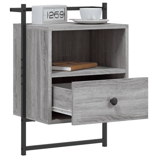 vidaXL Bedside Cabinet Wall-mounted Grey Sonoma 40x30x61 cm Engineered Wood