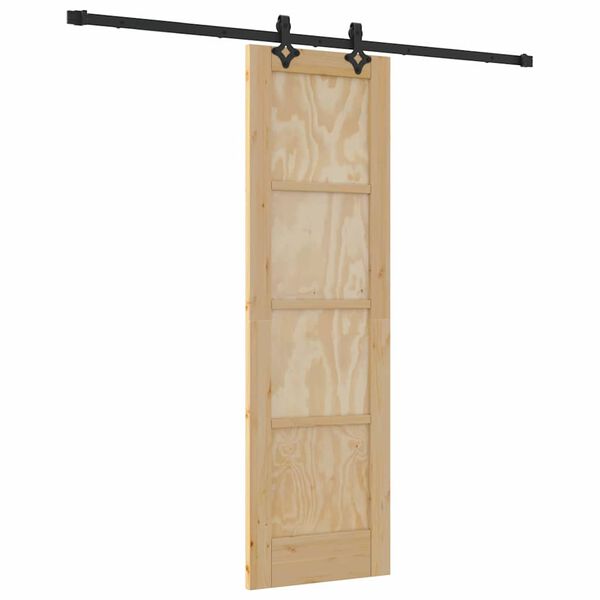 vidaXL Sliding Door Natural and Black 61 x 198.5 cm Solid Pine Wood