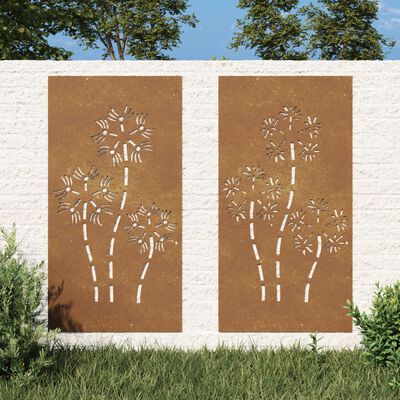 vidaXL Garden Wall Decorations 2pcs 105x55cm Corten Steel Flower Design