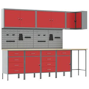 vidaXL Work Cabinet Set with Drawer with Shelf 12 pcs Red and Grey