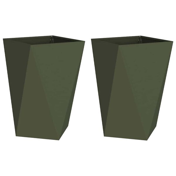 vidaXL Planter 2 pcs Olive Green 50 x 50 x 75 cm Steel