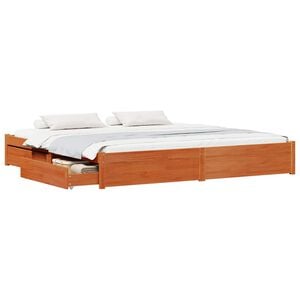 vidaXL Bed Frame with Drawer Wax Brown 180 x 200 cm Solid Pine Wood