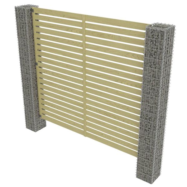 vidaXL Garden Fence Panel with Gabion Posts Pinewood 180x180 cm