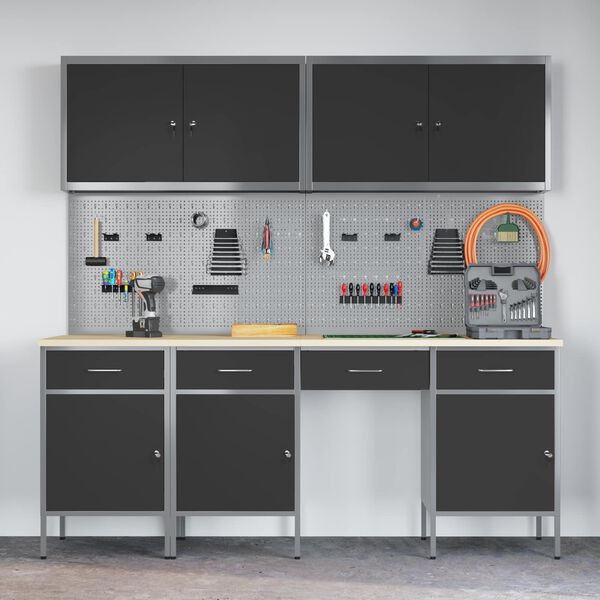 vidaXL Work Cabinet with Drawer 10 pcs Black Engineered Wood and Steel