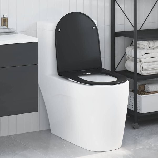 vidaXL Toilet Seat Black 44 x 36.4 x 3.4 cm Duroplast