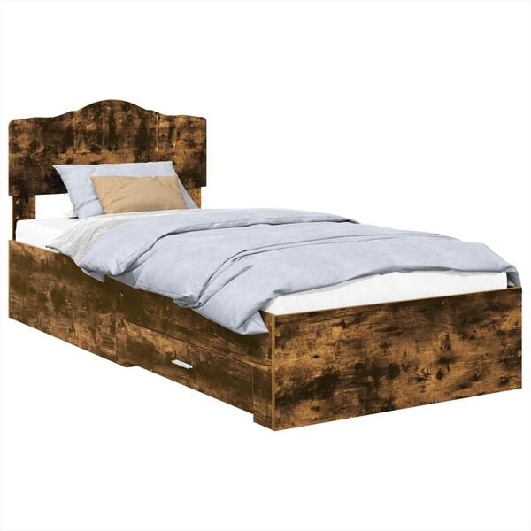 vidaXL Bed Frame with Headboard Smoked Oak 70 x 190 cm Engineered Wood