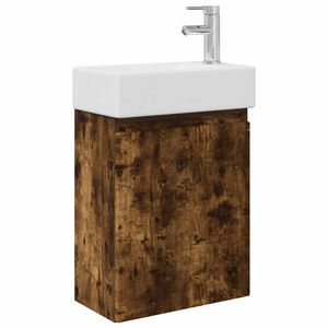 vidaXL Bathroom Vanity Unit with Tap Smoked Oak 45.5 x 22.5 x 84 cm