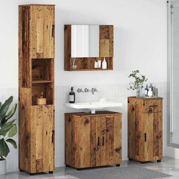 vidaXL Bathroom Furniture Set 4 pcs Old Wood Engineered wood & Metal
