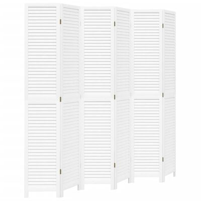 vidaXL Room Divider 6 Panels White Solid Wood Paulownia