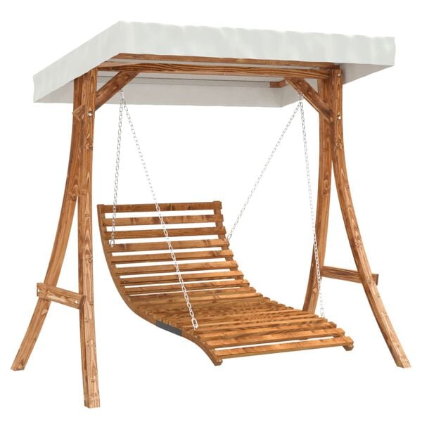 vidaXL Swing Bed with Canopy Solid Wood Spruce with Teak Finish