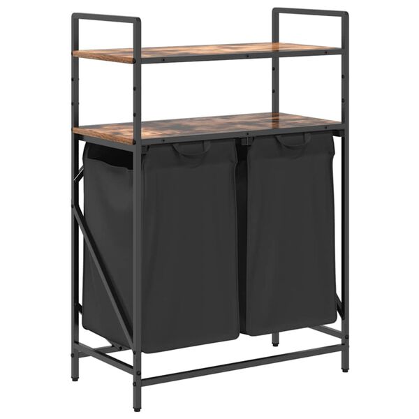 vidaXL Laundry Basket 2 Compartments with Shelves Smoked Oak