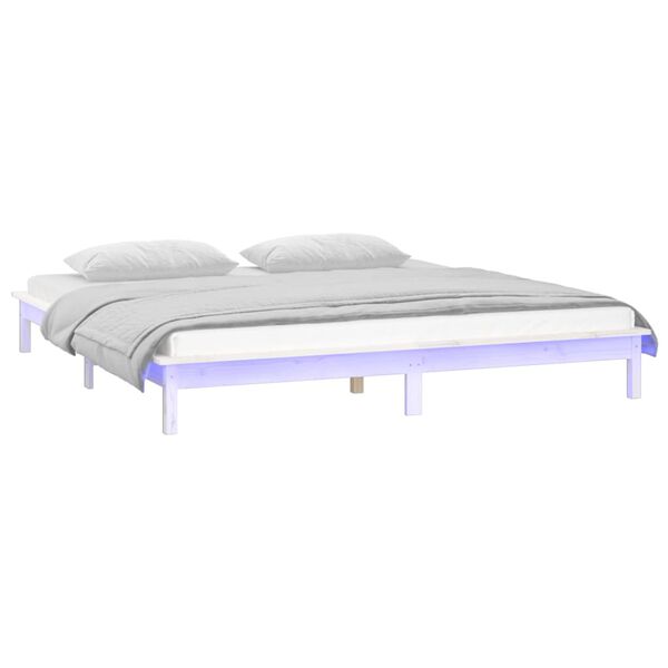 vidaXL LED Bed Frame without Mattress White 120x190 cm Small Double Solid Wood