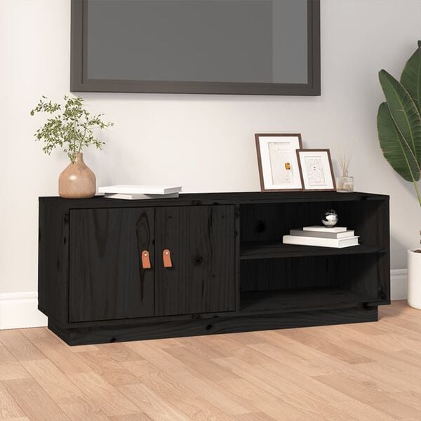 vidaXL TV Cabinet Black 105x34x40 cm Solid Wood Pine