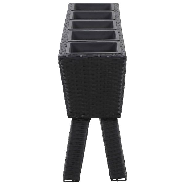 vidaXL Garden Raised Bed with Legs and 5 Pots 118x25x50 cm Poly Rattan Black